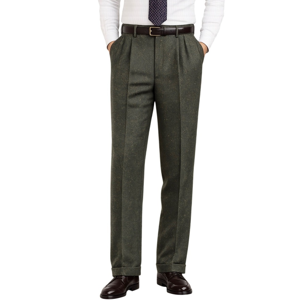 VTG St. Croix Mens Size 36 Pleated Italian Wool Trousers Flecked Donegal Cuffed